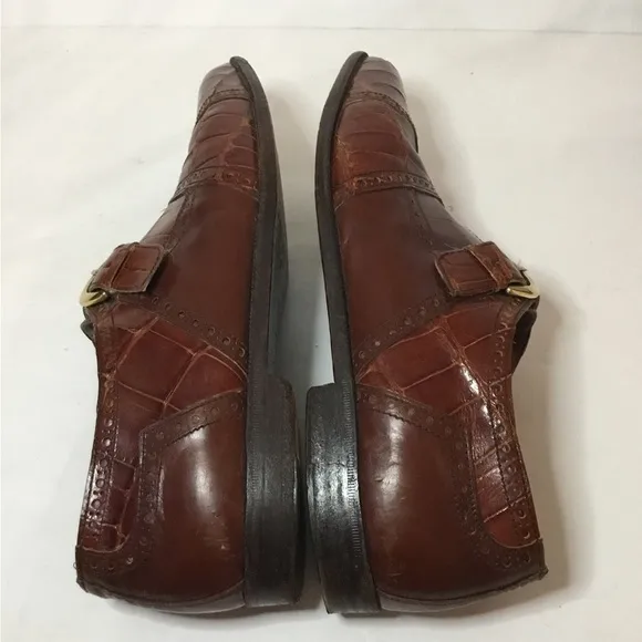 R Martegani Men’s Brown Alligator Leather Monkstrap  Shoes Size 10.5