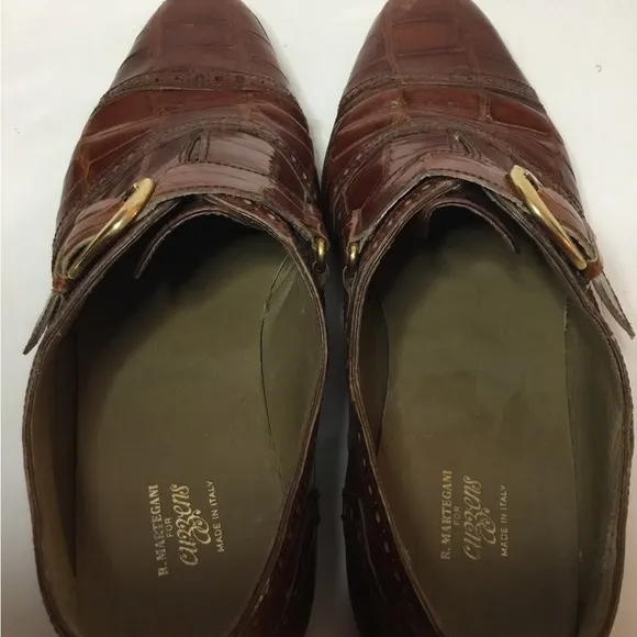 R Martegani Men’s Brown Alligator Leather Monkstrap  Shoes Size 10.5