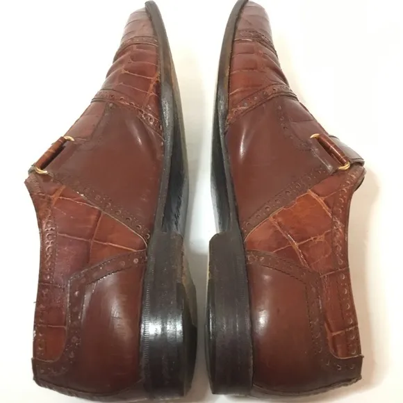 R Martegani Men’s Brown Alligator Leather Monkstrap  Shoes Size 10.5