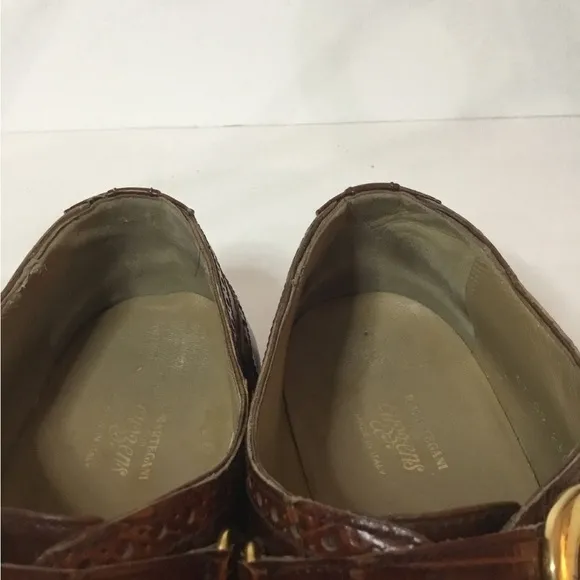 R Martegani Men’s Brown Alligator Leather Monkstrap  Shoes Size 10.5