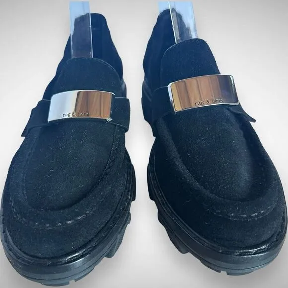 Rag &amp;‎ Bone Shiloh 2.0 Lug Sole Black Suede Loafer Size US 8.5 EU 38.5 Slip On