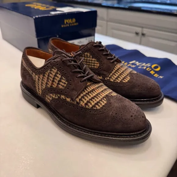 Ralph Lauren Asher Wool &amp; Suede Wingtip Oxford Shoes Unisex Men’s 6 Womens 8 NEW