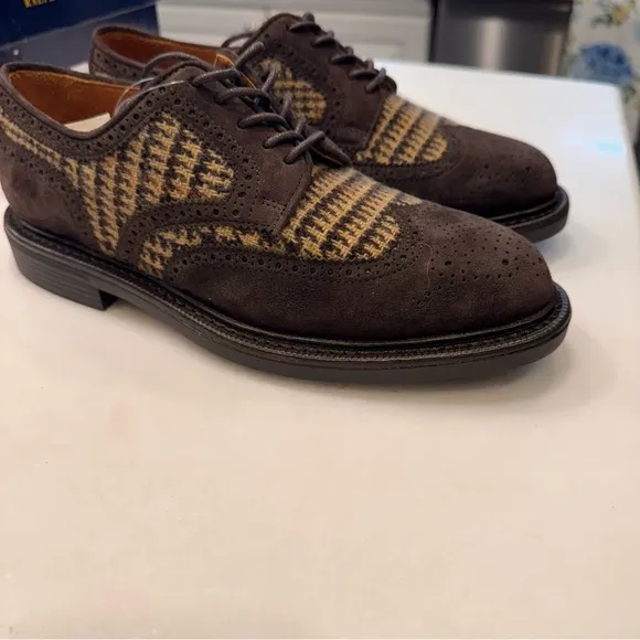 Ralph Lauren Asher Wool &amp; Suede Wingtip Oxford Shoes Unisex Men’s 6 Womens 8 NEW