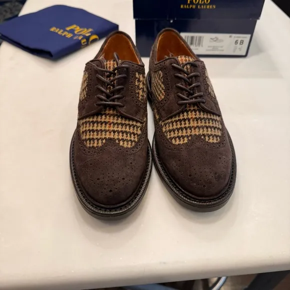 Ralph Lauren Asher Wool &amp; Suede Wingtip Oxford Shoes Unisex Men’s 6 Womens 8 NEW