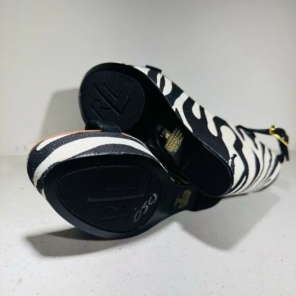RALPH LAUREN women’s 6BWedge zebra Heels DISHA NEW strap platform Shoes Sexy