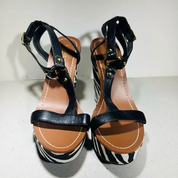 RALPH LAUREN women’s 6BWedge zebra Heels DISHA NEW strap platform Shoes Sexy