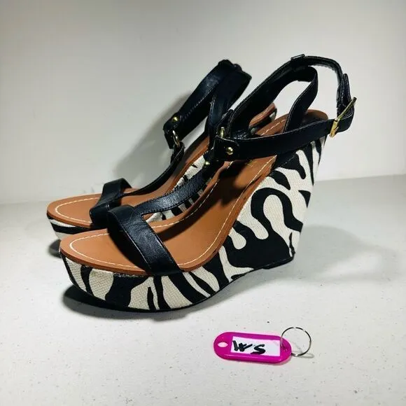 RALPH LAUREN women’s 6BWedge zebra Heels DISHA NEW strap platform Shoes Sexy