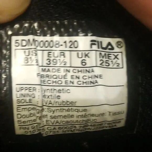 Rare Fila 5DM00008-120 Women’s White/Black Sneakers Shoes US 8.5