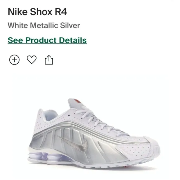 RARE Nike Men’s Shox R4 White Metallic Silver Shoes Size 9