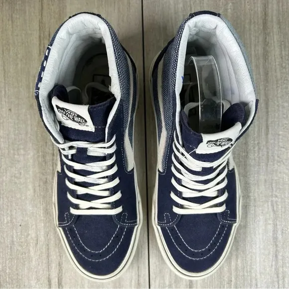 RARE Vans SK8 Hi Denim Patchwork Blue Stitched Sneaker Causal Shoes Women Size 8