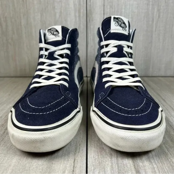 RARE Vans SK8 Hi Denim Patchwork Blue Stitched Sneaker Causal Shoes Women Size 8