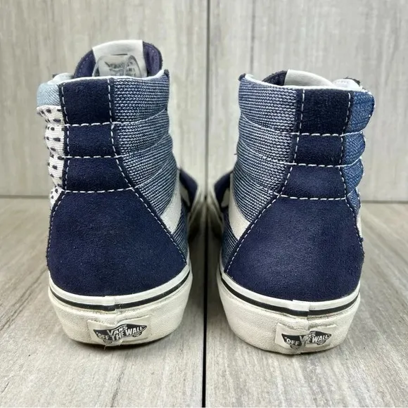 RARE Vans SK8 Hi Denim Patchwork Blue Stitched Sneaker Causal Shoes Women Size 8