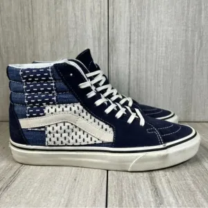 RARE Vans SK8 Hi Denim Patchwork Blue Stitched Sneaker Causal Shoes Women Size 8