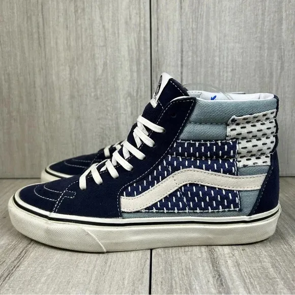 RARE Vans SK8 Hi Denim Patchwork Blue Stitched Sneaker Causal Shoes Women Size 8