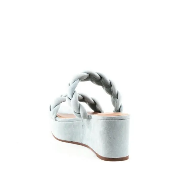 REBECCA MINKOFF Imani Platform Heel Sandals Light teal Blue Green Suede Mules 6