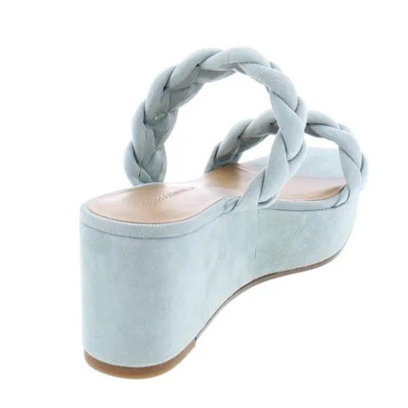 REBECCA MINKOFF Imani Platform Heel Sandals Light teal Blue Green Suede Mules 6
