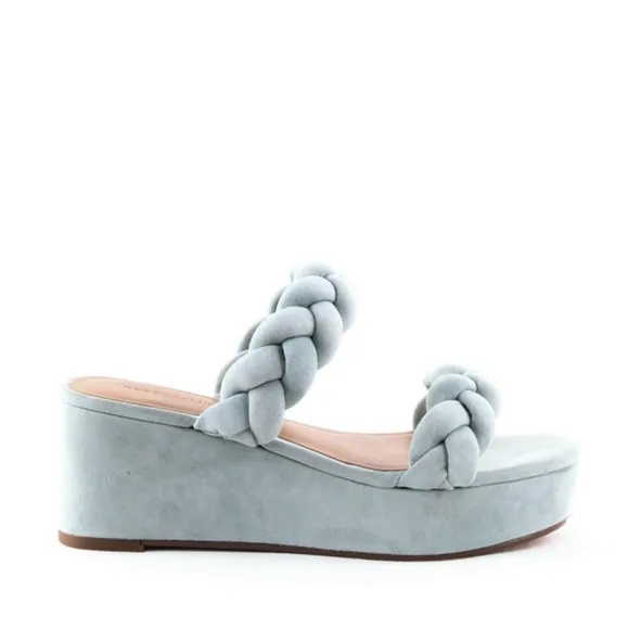 REBECCA MINKOFF Imani Platform Heel Sandals Light teal Blue Green Suede Mules 6