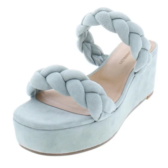 REBECCA MINKOFF Imani Platform Heel Sandals Light teal Blue Green Suede Mules 6