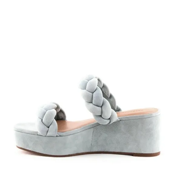 REBECCA MINKOFF Imani Platform Heel Sandals Light teal Blue Green Suede Mules 6