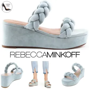 REBECCA MINKOFF Imani Platform Heel Sandals Light teal Blue Green Suede Mules 6