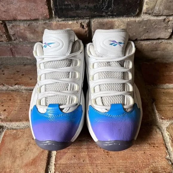 Reebok Question Low Glitch White Blue Purple Mens 8 Shoes Sneakers Allen Iverson