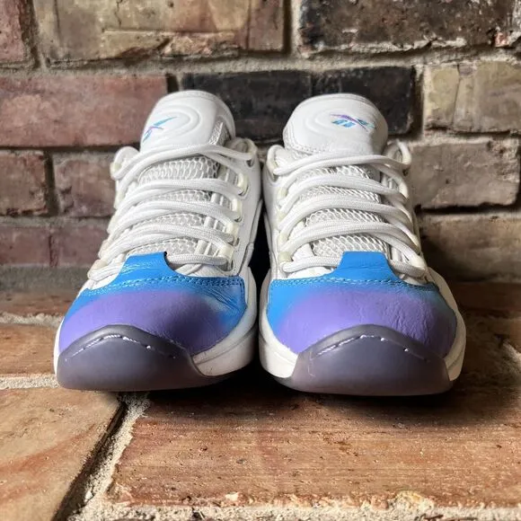 Reebok Question Low Glitch White Blue Purple Mens 8 Shoes Sneakers Allen Iverson