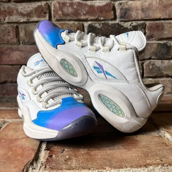 Reebok Question Low Glitch White Blue Purple Mens 8 Shoes Sneakers Allen Iverson