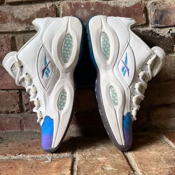 Reebok Question Low Glitch White Blue Purple Mens 8 Shoes Sneakers Allen Iverson