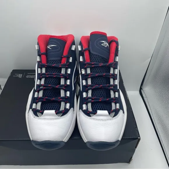 Reebok Question Mid USA H01281 Vector Navy White Vector Red Men’s Shoes NEW.