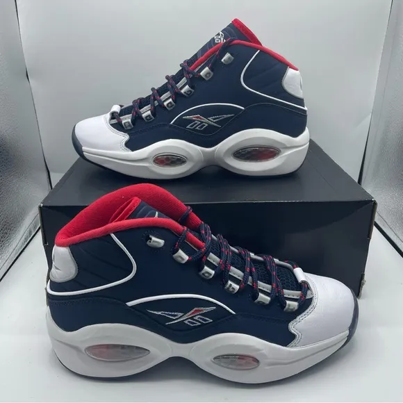 Reebok Question Mid USA H01281 Vector Navy White Vector Red Men’s Shoes NEW.