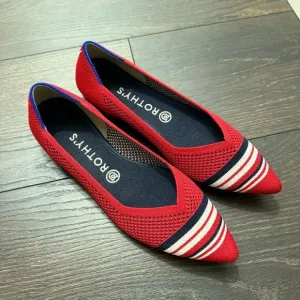 Rothys Women’s 10 The Point Cherry Red Stripe Captoe Shoes
