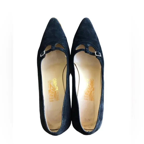 Salvatore Ferragamo Women’s Heels Black Suede Shoes Size 10