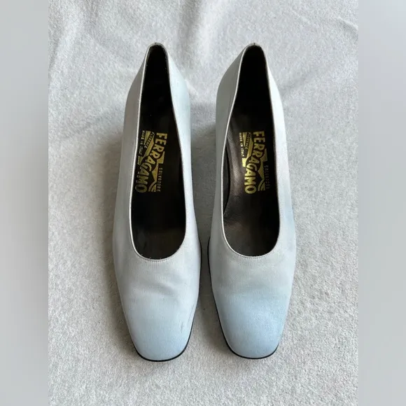 Salvatore Ferragamo Women’s Pumps Satin shoes Crystal‎ silver blue size 8B