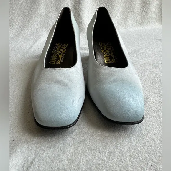 Salvatore Ferragamo Women’s Pumps Satin shoes Crystal‎ silver blue size 8B