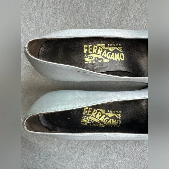 Salvatore Ferragamo Women’s Pumps Satin shoes Crystal‎ silver blue size 8B