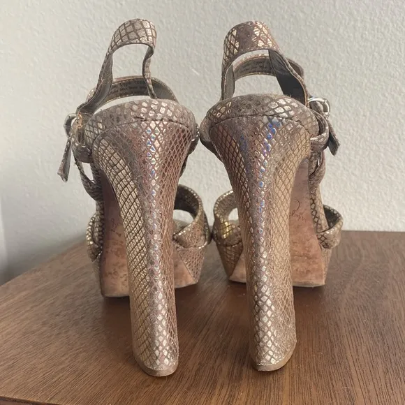 Sam Edelman Taryn Gold Sparkly Strappy Sandal Heels, Women’s 8.5 M, A9960L1900