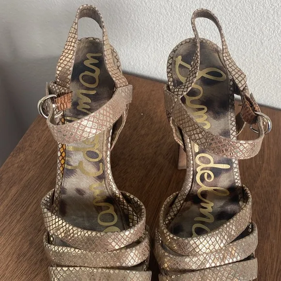 Sam Edelman Taryn Gold Sparkly Strappy Sandal Heels, Women’s 8.5 M, A9960L1900