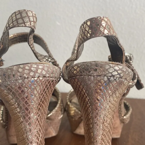 Sam Edelman Taryn Gold Sparkly Strappy Sandal Heels, Women’s 8.5 M, A9960L1900