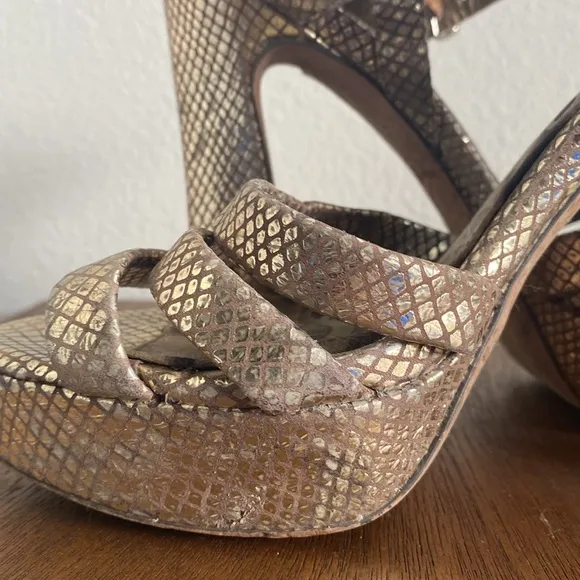 Sam Edelman Taryn Gold Sparkly Strappy Sandal Heels, Women’s 8.5 M, A9960L1900