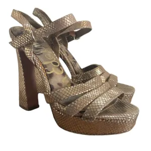 Sam Edelman Taryn Gold Sparkly Strappy Sandal Heels, Women’s 8.5 M, A9960L1900