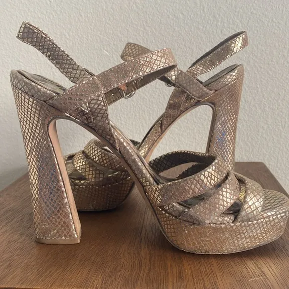 Sam Edelman Taryn Gold Sparkly Strappy Sandal Heels, Women’s 8.5 M, A9960L1900