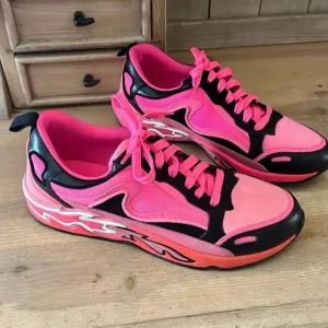 Sandro Paris Flame Sneakers Pink Women’s Size 8 Leather Rubber &amp; Suede