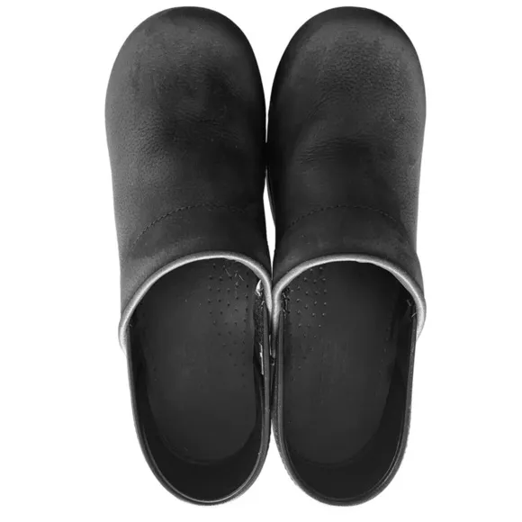 Sanita Original Clogs Black Textured Suede Professional Oiled Leather Size 7.5