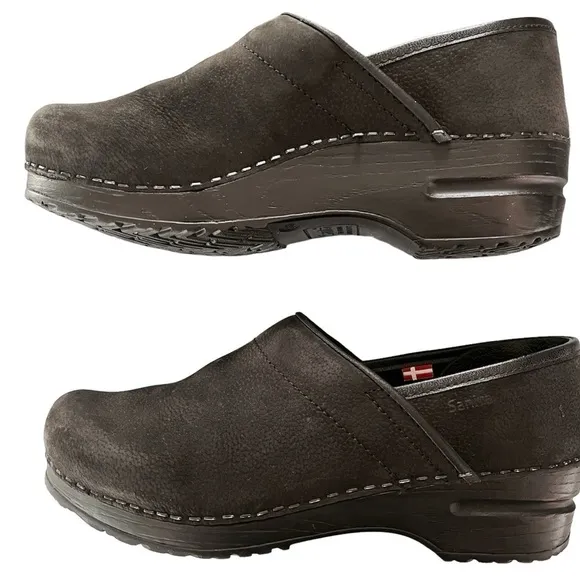 Sanita Original Clogs Black Textured Suede Professional Oiled Leather Size 7.5