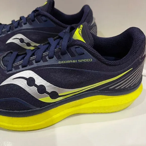 Saucony Endorphin Speed Mens Running Shoes Sneakers Size 7 Navy Citron S EUC