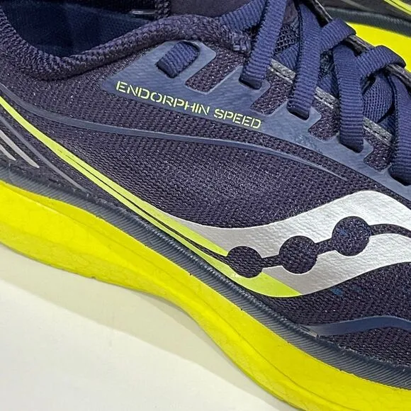 Saucony Endorphin Speed Mens Running Shoes Sneakers Size 7 Navy Citron S EUC
