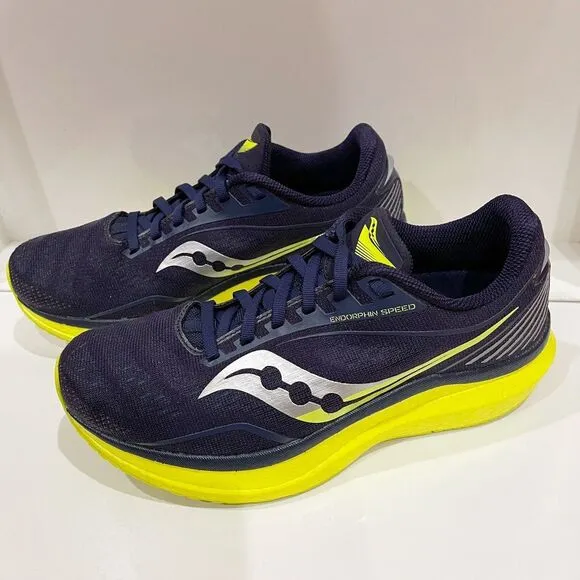 Saucony Endorphin Speed Mens Running Shoes Sneakers Size 7 Navy Citron S EUC