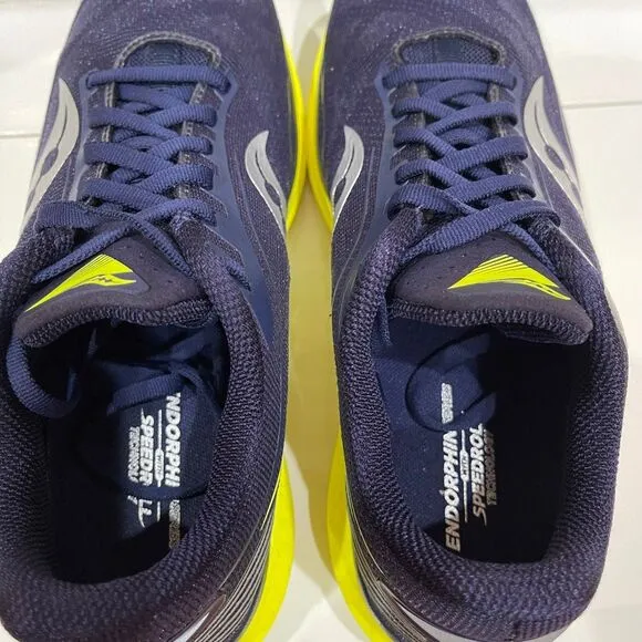 Saucony Endorphin Speed Mens Running Shoes Sneakers Size 7 Navy Citron S EUC