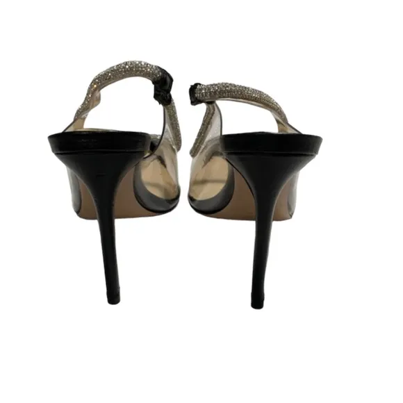 Schutz Audrey Slingback Black/Clear Faux Crystal Embellished Pumps Women’s SZ 8