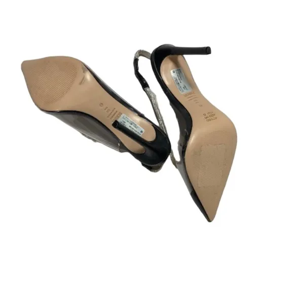Schutz Audrey Slingback Black/Clear Faux Crystal Embellished Pumps Women’s SZ 8